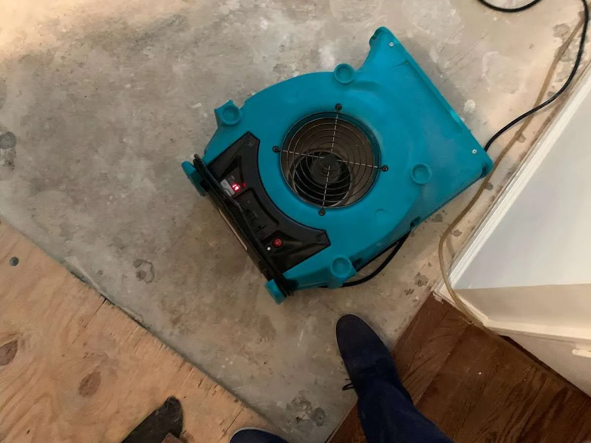 Air mover drying subfloor during Leak Detection & Repair in Scotts Valley